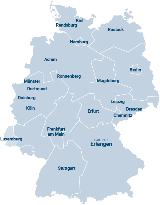Standorte der ZBI Gruppe in Deutschland und Luxemburg